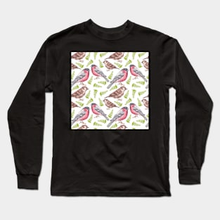 birds with leaves. watercolor Long Sleeve T-Shirt